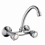 Brass Body Chrome Double Handle Sink Wall Kitchen Faucet